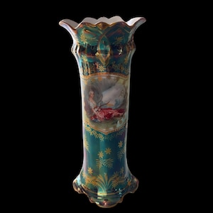 Antique Royal Vienna Germany Pillar Bud Vase, Art Nouveau, Circa 1900s