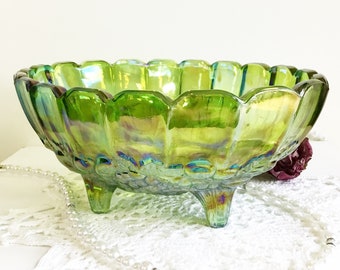 Carnival Iridescent Green Glass Centre Bowl