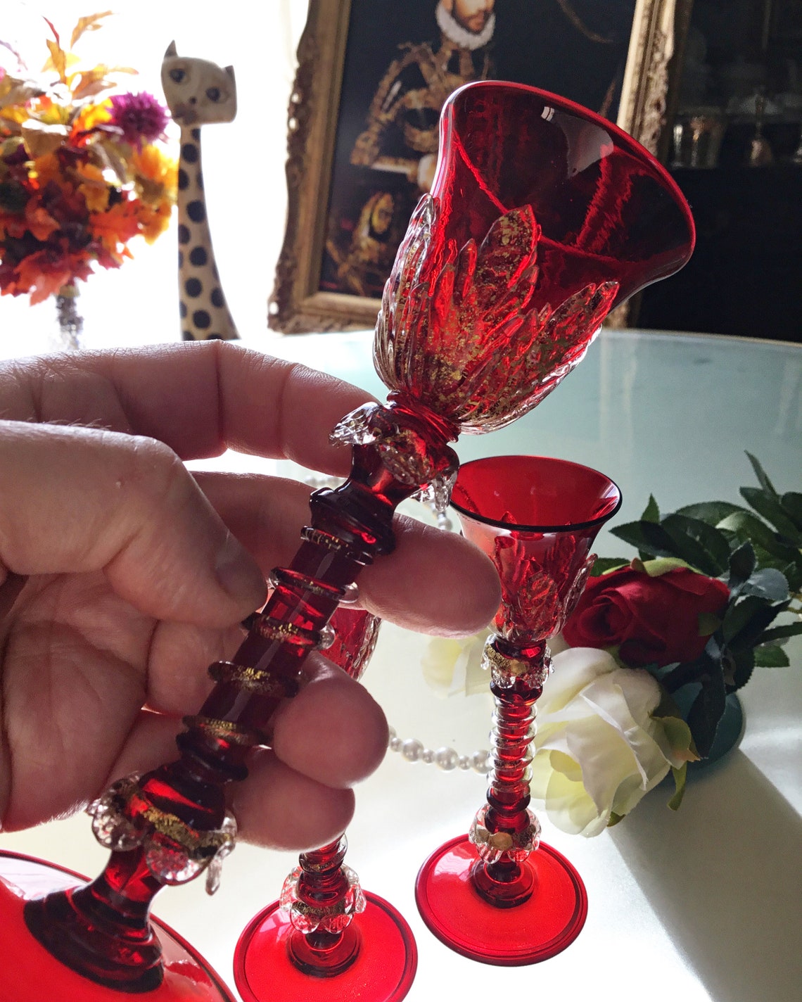 Murano Art Glass Set of 3 Cordial Glasses Circa Etsy