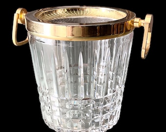 Cut Glass Ice Bucket with Brass Handles