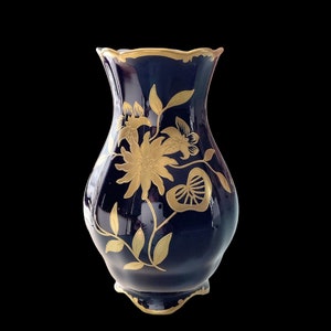 Vintage German JLMenau Graf Von Henneberg Etch Kobalt Blue Porcelain Vase