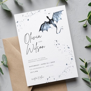 Dragon Wedding Invitation Fantasy Canva Template Wedding Invitation image 1