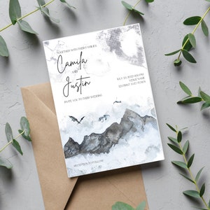 Dragons Mountains Wedding Invitation | Fantasy Canva Template Wedding Invite