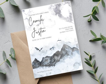 Dragons Mountains Wedding Invitation | Fantasy Canva Template Wedding Invite