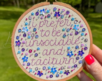 Pride and Prejudice Embroidery Wall Art | Beaded Literary Quote Decor