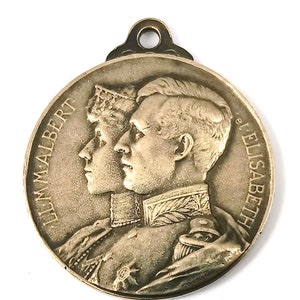 RARA Medaglia commemorativa, Orphan Charity Fund, Re e Regina del Belgio, Alberto ed Elisabetta, Ritratti Reali, Piccolo Ciondolo, Storico