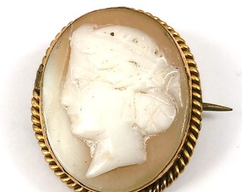 ヴィンテージ カメオ、カメオ ブローチ、左向き、女性の横顔、20