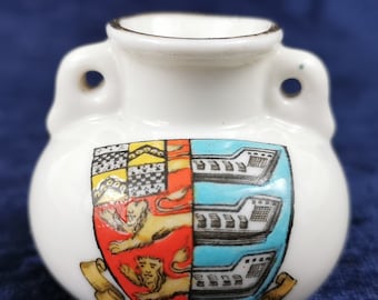 Antique Collectible Crested Ware, Miniature Crested, Crested China, Model of Roman Vase in Lewes Museum, Birchington Crest, Goss China, Goss