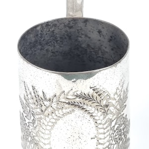 Distressed Looking, Worn Silver Plate, Antique Tankard, Christening Cup, Aesthetic Floral, Fern Leaves, James Dixon, Victorian Home, Unique