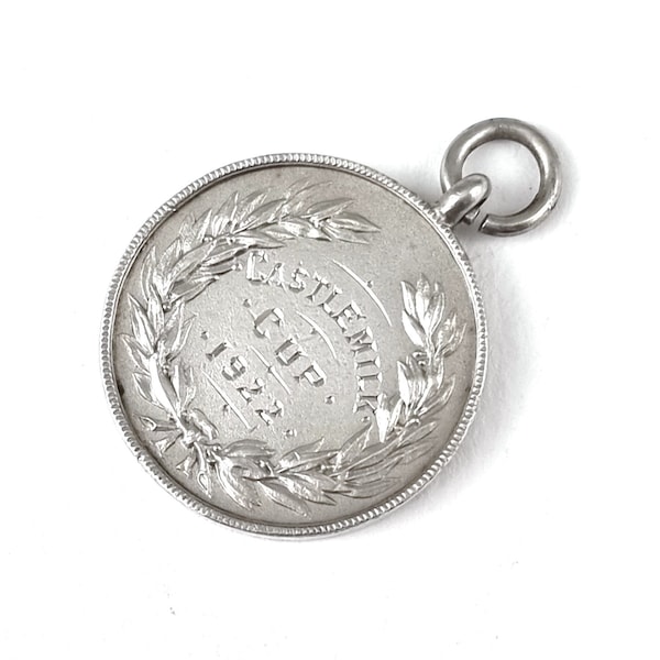 Antique Silver Fob Medal, Sterling Pendant, Castlemilk Cup, Plain Back, Art Deco, Scottish Interest, Robert Pringle, Circular Fob, Wreath