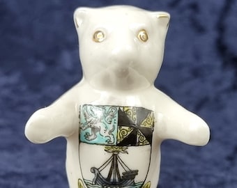 Bezaubernder Antiker Teddybär, Wappen China, Arcadian China, Oban Wappen, Miniatur-Neuheit, Hand emailliert, Antiker Curio, Unikat