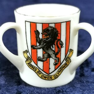 Rare Antique Goss, Miniature Tyg, Triple Crested, Goss China, Owen Glyndwr, St Davids, Arms of Wales, Welsh Goss, Doll Size, Miniature China