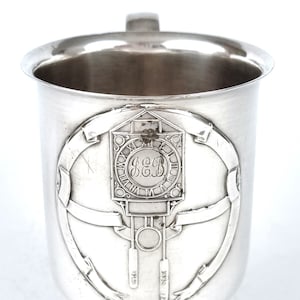 Notable Ware, Vintage Child&#39;s Cup, Christening Mug, Silver Plate, Arts and Crafts Style, Clock Front, Storage Pot, Mid 20th Century, Unique