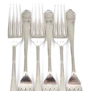 Decorative Fork Set, Set of Six Forks, 7 Inch Forks, Silver Plate, Roberts & Belk, Art Deco, Floral Handles, Elegant Flatware, Six Settings