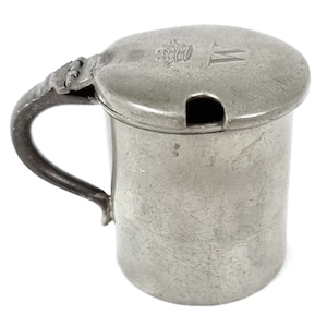 Historical Antique, Condiment Pot, Pewter Mustard Pot, Armorial Crown, Coronet W, Family History, 19th Century, Aristocracy Theme, Unusual