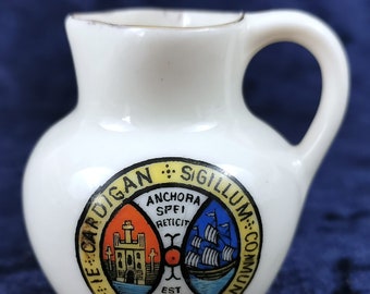 Antique Collectible Crested Ware, Crested China, Ivora Ware, Miniature Jug, Cardigan Crest, Religious Theme, Coat of Arms, Nautical Theme