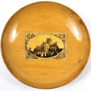 Antique Mauchline Ware Bowl, Small Bowl, Shallow Serving, Antique Treen, Carlisle Cathedral, Ecclesiastical Antique, Edwardian Souvenir, Old