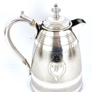Antique Hot Water Pot, Worn Silver Plate, Victorian Elkington, Engined Pattern, Machined Pattern, W Initial, Bone Insulators, Hot Liquid