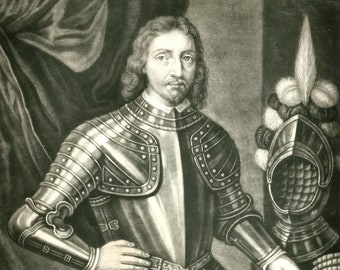 FREE POST - Rare Historical Picture, Sir Richard Sutton, Full Harness, Georgian Mezzotint, 18th Century, Black and White, Henry Parker
