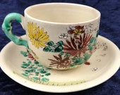 Antique Collectible Cup and Saucer, Early 20th Century, Japanese Kinkozan, Awata Kyo-yaki, Satsuma Style, Afternoon Tea, Floral Duo, Unique