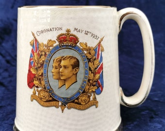 Presentation Commemorative Planished Effect Rare Commemorative Art Deco Coventry Crest Pint Tankard 1937 Coronation King George VI
