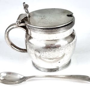 Distressed Look, Worn Silver Plate, Antique Mustard, Blue Glass Liner, Mustard with Spoon, Engraved Initials, Victorian Addition, Handled