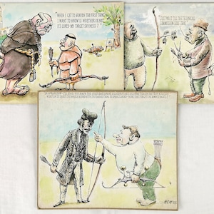 POST GRATUITO - Disegni di cartoni animati vintage, disegni satirici, disegnati a mano, cartoni animati comici, Interni degli anni '70, Effimeri unici, Arco e Frecce