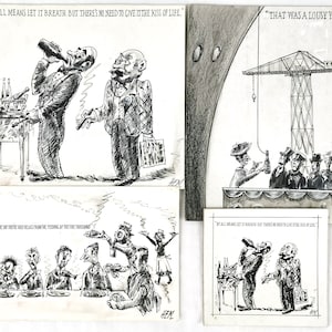 GRATIS POST - Vintage Cartoon Tekeningen, Satirische tekeningen, pen en inkt, zwart en wit, komische tekeningen, satirische humor, eigenzinnig decor