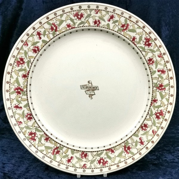 RARE Antique Plate, Dinner Plate, The Brunswick Ltd, Stonier Liverpool, Historical Ceramics, Floral Border, Hotel Ware, Social History