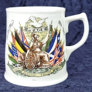 Antique Collectible Mug, 1919 Peace, Commemorate Peace, First World War, David Beatty&#39;s Historic Signal, Allied Flags, Britannia Design