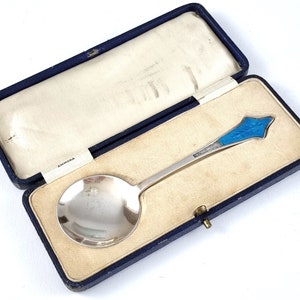 MISSING Enamel, Cased Silver Spoon, Worn Gilding, Enameled Handle, 5 1/2 Inches, Adolph Scott, Art Deco, Fruit Spoon, Stylish Tableware
