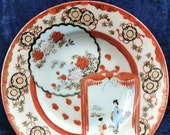 Vintage Soup Bowl, Japanese Kutani, Imari Red, Floral Spray, Geisha Girl, Decorative Bowl, Japanese Table, Signed Kutani, Retro Interior