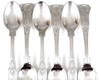 Unusual Flatware, Antique Spoon Set, Egg Spoons, Coffee Spoons, Silver Plate, Armorial Crest, Kings Pattern, Bird Crest, Mappin & Webb, Rare