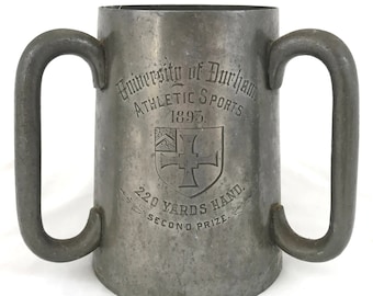 Rare Antique Tyg, Glass Bottomed Pewter, Three Handled Pewter, University of Durham, Athletic Sports, 220 Yards Hand, Second Prize, Durham