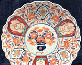 Unique Antique Charger, Large Imari Dish, Blue and White, Vase of Flowers, Hand Painted, Floral Form, Unusual Vintage, Japanese Antique Dish