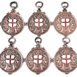 Set Fob Medaillen, Set von sechs, emaillierte Vorderseite, City of London, Rifle League Preise, Trophäen Medaillen, Modeschmuck, Wappen, Art Deco