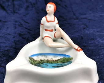 Vintage Novelty, Table Ashtray, Cigarette Rest, Chester Souvenir, Bathing Beauty, Pin-Up Girl, Art Deco Style, Japanese Ceramics, River Dee