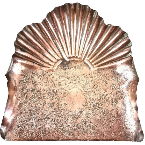 Antique Crumb Tray, Art Nouveau, Neptune Mark, Joseph Sankey, Copper Tray, Floral Pattern, Garden Bird, Decorative Antique, Grooved Top