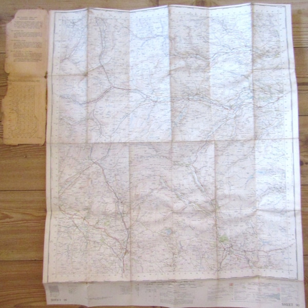 Vintage Collectible Fold up Map, Ordnance Survey Map, Wensleydale, Sheet 90, Retro Decor, Classic Car Accessory Travel, Cheese Place, Retro