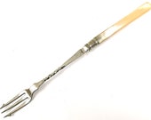 FREE POST - Antique Pickle Fork, Silver Plate, Mother of Pearl Handle, Traditional Serving, Pickles Starter, Victorian Chic, Distressed Look