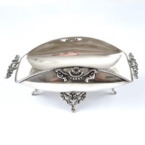 Modern White Metal, SMALL Silver Bowl, With Issues, Scroll Handles, Candy Bowl, Bon Bon Dish, Table Decoration, Contemporary Look, Decor