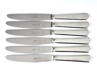 Set of Five Plus One, Cutlery Knives, Stainless Steel, Silver Plate, Military Issue, Broad Arrow Mark, Officers Mess, Mess Canteen, Elegant