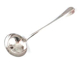 Large Vintage Ladle, Soup Ladle, Serving Ladle, Silver Plate, Rat Tail Pattern, Atkin Brothers, 11 3/4 Inches Length, Dining Room, Art Deco