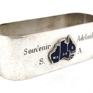 SELTENER Serviettenring, Silberplatte, emaillierte Australien Karte, Souvenir von Adelaide, ovale Form, Serviettenring, Tischeinstellungen, stilvolles Accessoire