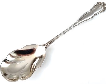 Elegant Flatware Spoon, Antique Berry Spoon, Fruit Serving Spoon, Silver Plate, Floral Handle, Shaped Bowl, Harrison Fisher, Compote Spoon