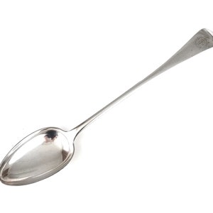 LARGE Spoon, Basting Spoon, Serving Spoon, Antique Silver Plate, Engraved Monogram, 12 3/4 Inches Length, Table Feature, Serving Cutlery