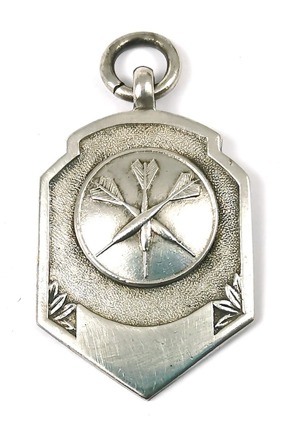 Quirky Pendant 220 Yds Sporting Award Historical Vintage Silver Fob Silver and Enamel Police Sports FREE POST A Clark & Co Art Deco