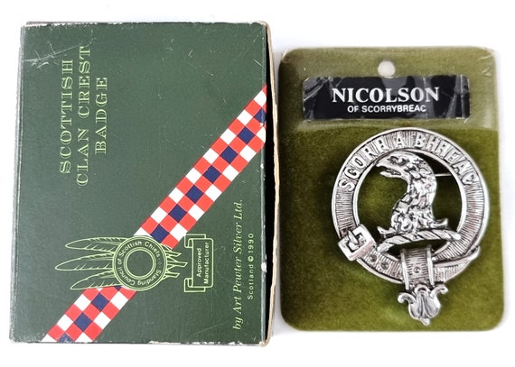 Vintage Boxed Brooch, Scottish Clan Crest, Silver… - image 1