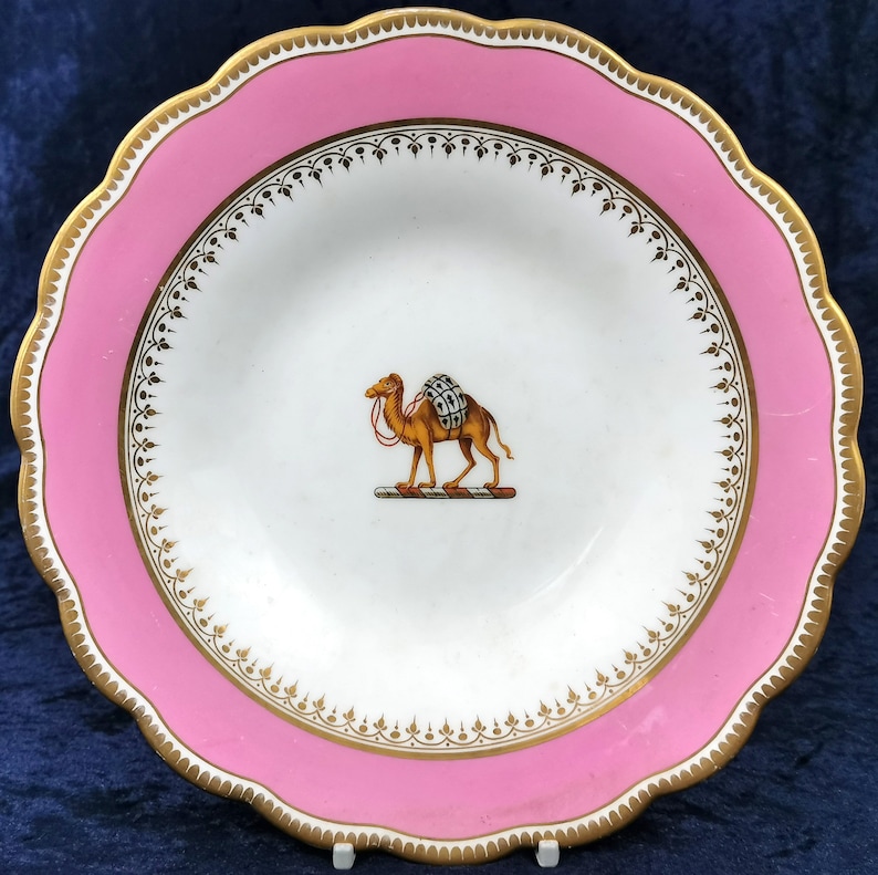 Compote Top Antique Cabinet Plate Decorative Antique Rare Camel Crest Camel Center 19th Century Pink and White Tazza Plate AT FAULT