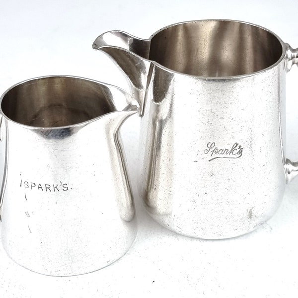 Two Vintage Creamers, Milk Jugs, Silver Plate, Spark's Company, Cafe Ware, Afternoon Tea, Hotel Style, Social History, Table Additions, Rare